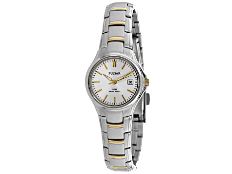 Pulsar Women's Classic White Dial with Yellow Accents Two-tone Stainless Steel Watch