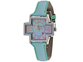 Picture of Locman Women's Italy Plus Blue Mother-Of-Pearl Dial with Rose Accents Blue Leather Strap Watch