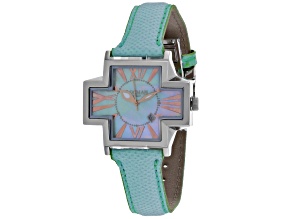 Locman Women's Italy Plus Blue Mother-Of-Pearl Dial with Rose Accents Blue Leather Strap Watch