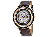 Christian Van Sant Men's Dome White Skeleton Dial, Brown Leather Strap Watch