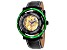 Christian Van Sant Men's Dome Yellow Skeleton Dial, Green Bezel, Black Leather Strap Watch
