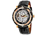 Christian Van Sant Men's Dome White Skeleton Dial, Black Bezel, Black Leather Strap Watch