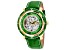 Christian Van Sant Men's Dome White Skeleton Dial, Green Bezel, Green Leather Strap Watch