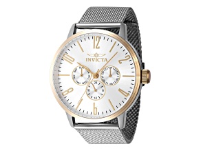 Invicta Specialty 44mm Quartz Stainless Steel Mesh Watch, White Dial