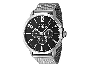 Invicta Specialty 44mm Quartz Stainless Steel Mesh Watch, Black Dial