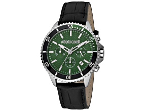 Roberto Cavalli Men's Classic Green Dial, Black Leather Strap Watch