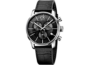 Calvin Klein City 43mm Black Leather Strap Chronograph Quartz Watch
