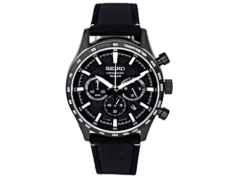 Seiko Men's Chronograph Quartz Black Dial Black Fabric Strap Watch