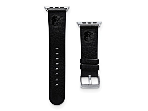 Gametime MLB Baltimore Orioles Black Leather Apple Watch Band (38/40mm M/L). Watch not included.