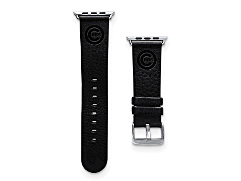 Gametime MLB Chicago Cubs Black Leather Apple Watch Band (38/40mm M/L). Watch not included.