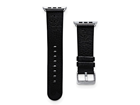 Gametime MLB Colorado Rockies Black Leather Apple Watch Band (38/40mm M/L). Watch not included.