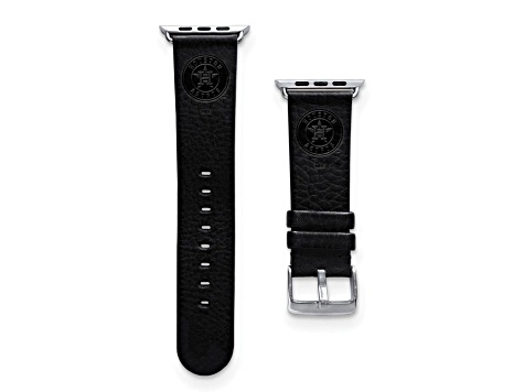 Gametime MLB Houston Astros Black Leather Apple Watch Band (38/40mm M/L). Watch not included.