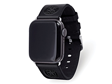 Gametime MLB Houston Astros Black Leather Apple Watch Band (38/40mm M/L). Watch not included.