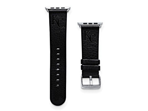 Gametime MLB Kansas City Royals Black Leather Apple Watch Band (38/40mm M/L). Watch not included.