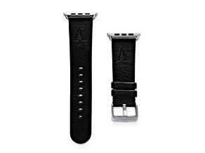 Gametime MLB Los Angeles Angels Black Leather Apple Watch Band (38/40mm M/L). Watch not included.