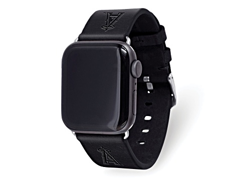 Gametime MLB Los Angeles Angels Black Leather Apple Watch Band (38/40mm M/L). Watch not included.