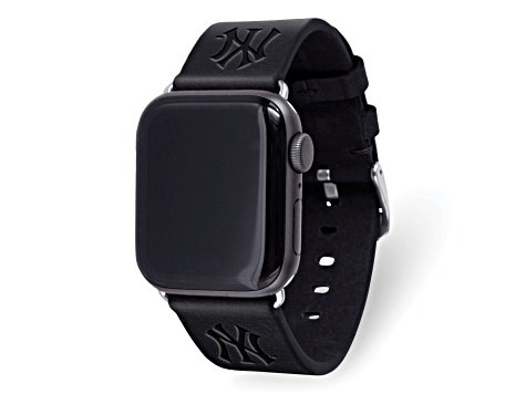 Gametime MLB New York Yankees Black Leather Apple Watch Band (38/40mm M/L). Watch not included.