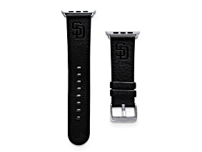 Gametime MLB San Diego Padres Black Leather Apple Watch Band (38/40mm M/L). Watch not included.