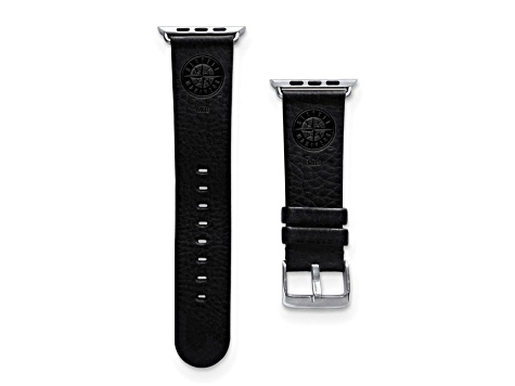 Gametime MLB Seattle Mariners Black Leather Apple Watch Band (38/40mm M/L). Watch not included.