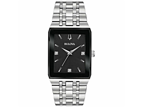 Bulova Men's Classic Black Dial Stainless Steel Watch