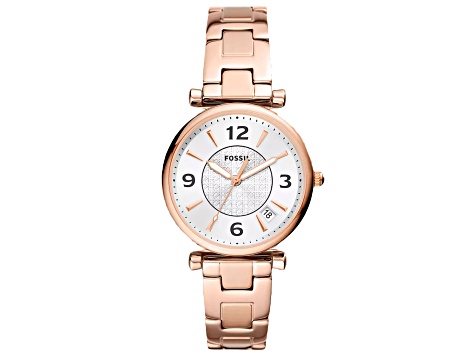 Fossil Women's Carlie White Dial, Rose Stainless Steel Watch