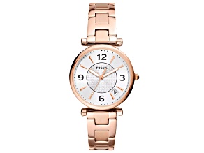 Fossil Women's Carlie White Dial, Rose Stainless Steel Watch