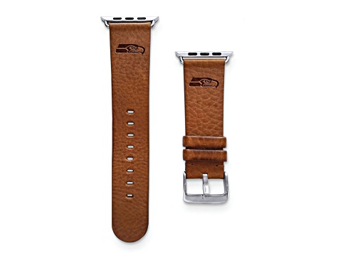 Gametime Seattle Seahawks Leather Band fits Apple Watch (42/44mm M/L Tan). Watch not included.