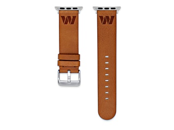 Picture of Gametime Washington Commanders Leather Apple Watch Band (42/44mm M/L Tan). Watch not included.