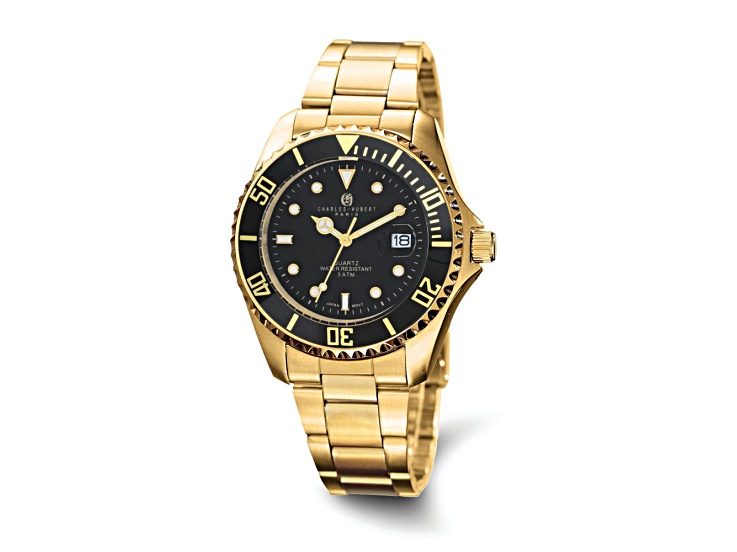 Men's Charles Hubert Gold-plated Stainless Steel Black Dial Watch