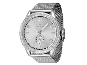 Invicta Vintage 44mm White Dial Stainless Steel Mesh Band Quartz Watch