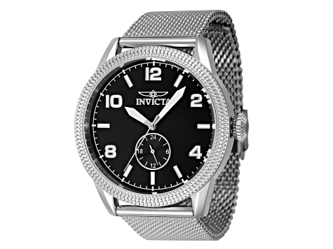 Invicta Vintage 44mm Black Dial Stainless Steel Mesh Band Quartz Watch