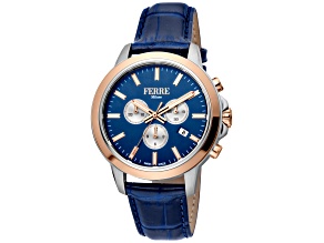 Ferre Milano Men's Classic Blue Dial Blue Leather Strap Watch