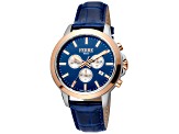 Ferre Milano Men's Classic Blue Dial Blue Leather Strap Watch