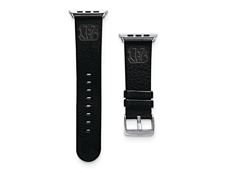 Gametime Cincinnati Bengals Leather Band fits Apple Watch (42/44mm M/L Black). Watch not included.