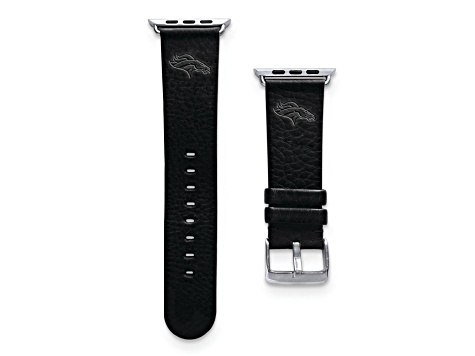 Gametime Denver Broncos  Leather Band fits Apple Watch (42/44mm M/L Black). Watch not included.