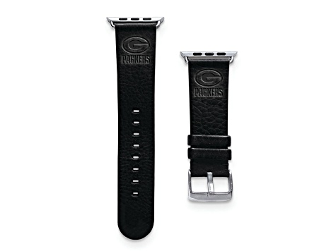 Gametime Green Bay Packers Leather Band fits Apple Watch (42/44mm M/L Black). Watch not included.