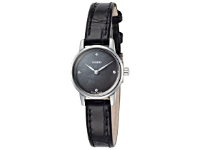 Rado Women's Coupole 21mm Quartz Watch, Black Leather Strap