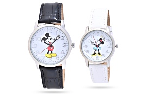 Disney His and Hers Set of 2 Mickey Comic Strip Leather Band Watches