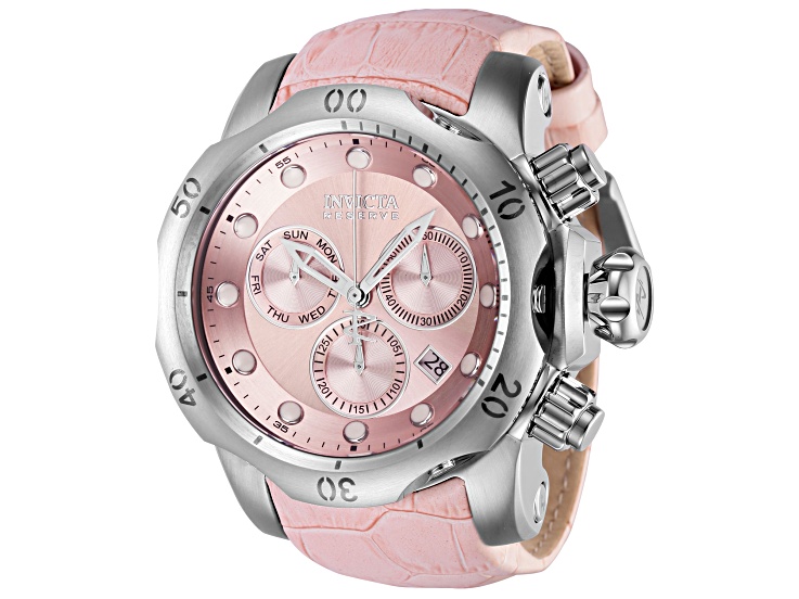 Invicta Reserve Venom 53.7mm Pink Dial Pink Leather Strap Quartz