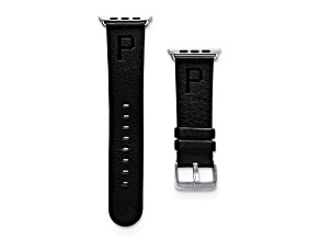 Gametime MLB Pittsburgh Pirates Black Leather Apple Watch Band (42/44mm M/L). Watch not included.