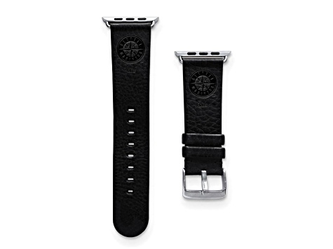 Gametime MLB Seattle Mariners Black Leather Apple Watch Band (42/44mm M/L). Watch not included.