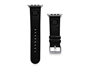 Gametime MLB Seattle Mariners Black Leather Apple Watch Band (42/44mm M/L). Watch not included.