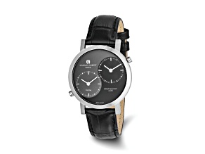 Mens Charles Hubert Leather Black/Gray 37mm Dial Dual Time Watch