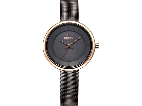 Obaku Women's Lys Black Dial Black Stainless Steel Mesh Band Watch