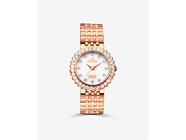 Croton Rose Tone Round Mother Of Pearl Dial Watch with Diamond Markers