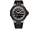Edox Men Delfin The Original 43mm Automatic Watch with Black Rubber Strap, Black Bezel