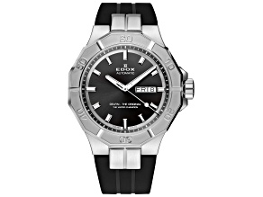 Edox Men Delfin The Original 43mm Automatic Watch with Black Rubber Strap, Black Dial