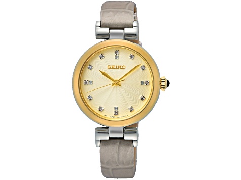 seiko dress watch leather strap 30mm Gray Beige Dial Quartz - 19CZ0A King seiko