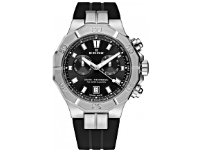 Edox Men Delfin The Original 43mm Quartz Watch with Black Rubber Strap, White Accents