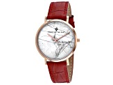 Christian Van Sant Women's Lotus White Dial, Red Leather Strap Watch